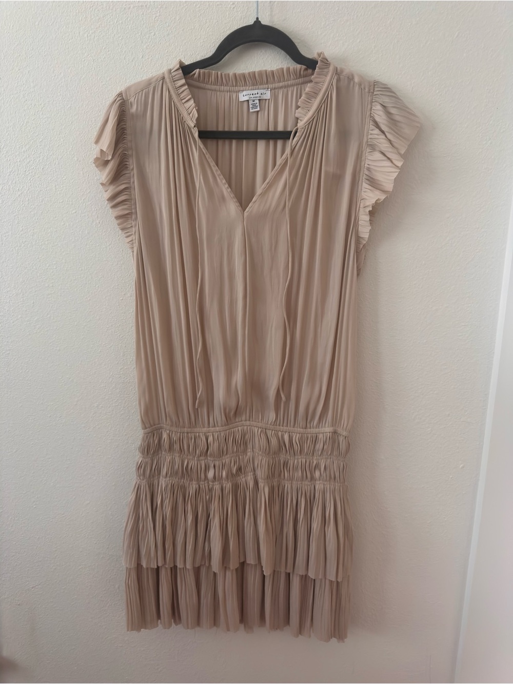Current Air Beige Ruffle Pleated Mini Dress